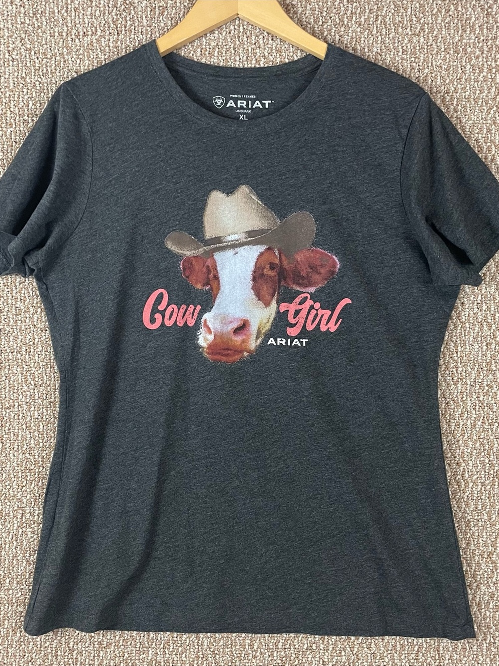 Ariat Shirt Women's Size XL Graphic Gray Farm Western Rodeo Cowgirl F214
